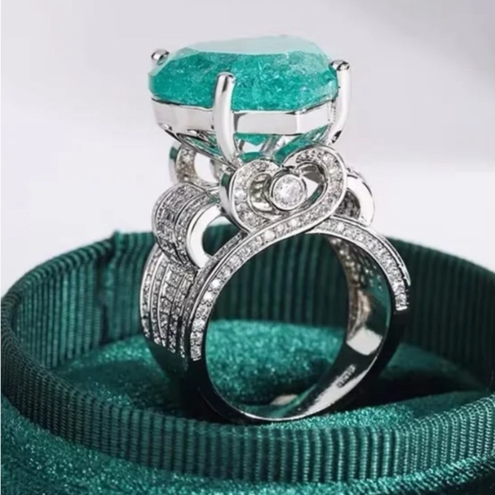 Blue torquise Tiffany style heart ring